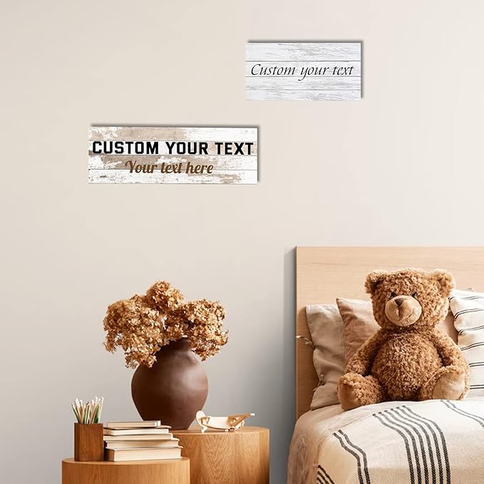 LZIMU Custom Text Signs Wall Decor Personalized Canvas Quote Family Sign Wall Art Wood Background Rustic Farmhouse Decor Framed (5"x15")