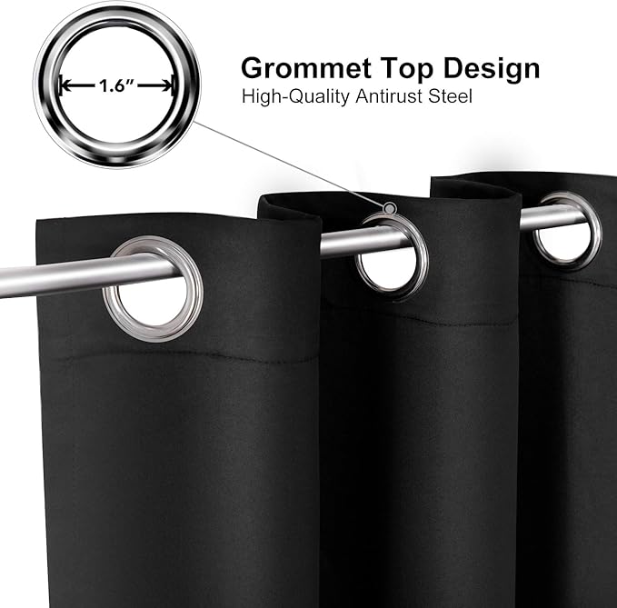 ChrisDowa Blackout Curtains 72 inches Long for Bedroom - 2 Panels Set Grommet Thermal Insulated Room Darkening Curtains for Living Room (Black, 42 x 72 Inch)