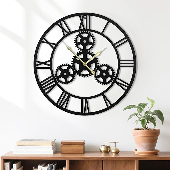 20inches/50cm Wall Clocks for Living Room Deco Non Ticking Silent Battery Operated Modern Vintage Roman Numeral Oversized Wall Clocks for Bedroom Kitchen Fireplace Office Farmhouse