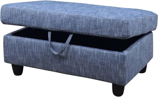 Ottoman Rectangular Storage Ottoman Bench, Flannel Footrest Stool Footstool with Lid for Living Room, Bedroom, Entryway, Light Blue, 34"x22.8"x17.5"