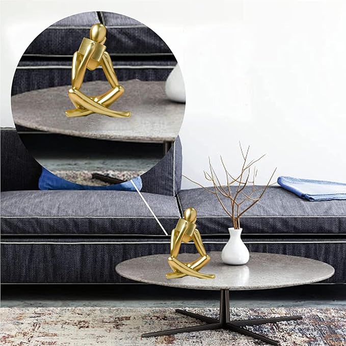 Bookshelf Decor Thinker Statue - Abstract Style Thinker Sculptures Modern Aesthetic Figurine Decoration Statues for Home Decor-Right Thinking-Gold