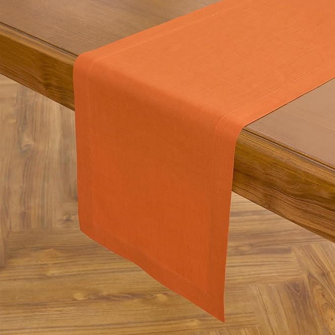 Solino Home Linen Table Runner 120 Inches Long - 100% Pure Linen Persimmon Orange Dining Table Runner 14 x 120 Inch for Fall, Autumn, Halloween, Thanksgiving - Fete