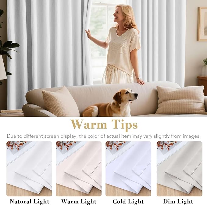 H.VERSAILTEX White Curtains for Bedroom Thermal Insulated Curtains & Drapes Living Room 108 inches Long for Patio Glass Door Window Treatment Extra Long Panels Drapes 2 Panels, Pure White