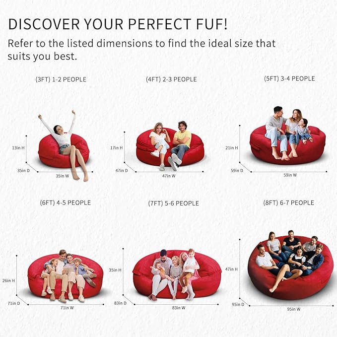 Bean Bag Chair for Adults 4FT,Soft Removable Cover for Teens/Girls Bedroom,Fluffy Giant Round Floor Beanbag Lounger Chairs (No Filler,Big Red)
