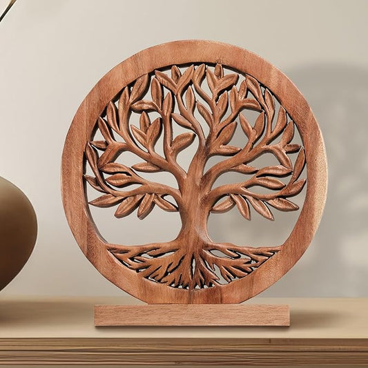 Decozen Solid Wood Tree of Life Sculpture - Home Decor, Living Room, Boho, Shelf, Coffee Table, Centerpiece Table Decorations, Mantle, Dining Table Centerpiece, Bathroom Shelf, Entryway, Farmhouse