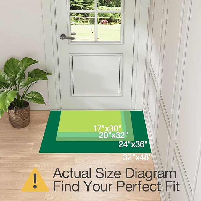 LUMI Ultra Thin Door Mat for Entryway, Low Profile Non Slip Rubber Backing Indoor Doormat, Easy Clean Welcome Entrance Mat for Inside House, Patio, Greenish Grey 20"x32"