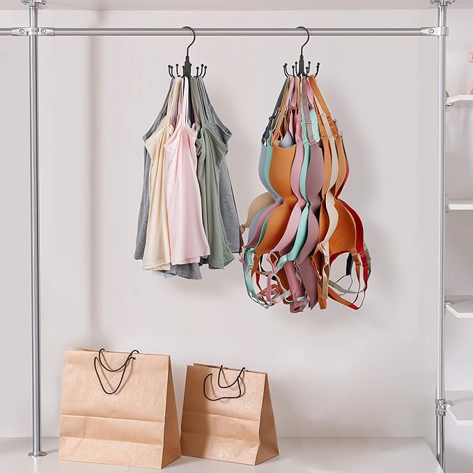 ZEDODIER Tank Top Hanger, Rotatable Bra Organzier for Closet, Max 24 Storage Capacity Sport Bra Holder, Metal Space Saving Closet Organizers and Storage, Black