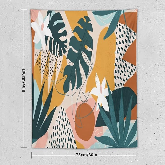 Abstract Bohemian Mid Century Tapestry, Tropical Leaves Modern Geometric Archway Minimalist Bohemian Botanical Aesthetic Wall Hanging, Sage Green Gold Home Decor Art for Bedroom 30x40 Inch