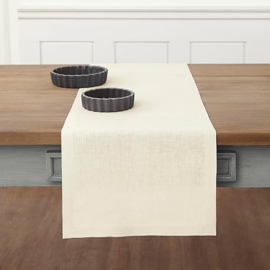 Solino Home Linen Ivory Table Runner 36 Inches - 100% Pure Linen Small Table Runner 14 x 36 Inch Ideal for Dresser and Coffee Tables - Fall, Autumn, Thanksgiving - Fete