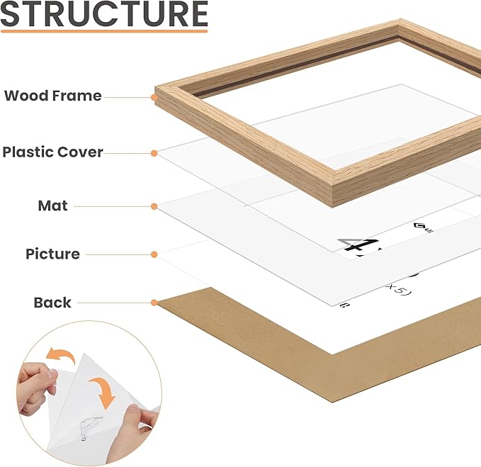 upsimples 4x6 Picture Frame, Natural Solid Wooden Picture Frames, Display 3.5x5 with Mat or 4 x 6 Without Mat, Wall or Tabletop, 1 Pack, Natural