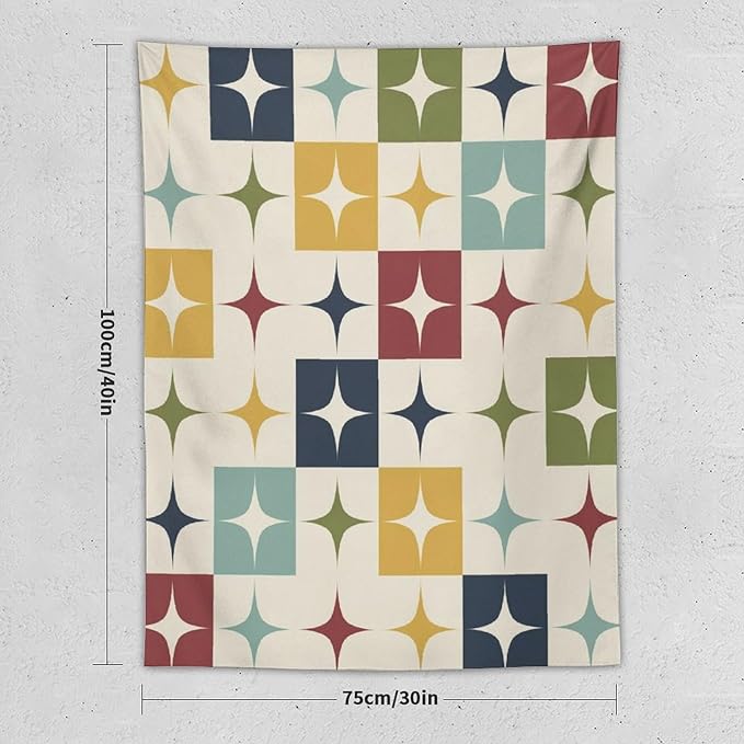 ICMOLYYENLO Boho Medieval Cat Tapestry, Abstract Atomic Starburst Geometric Aesthetic Art Wall Hanging For Bedroom Living Room Dormitory 60x80 Inches