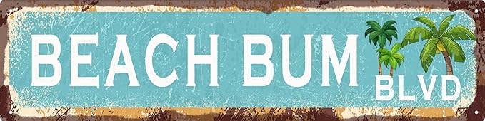 Vintage Tin Sign Retro Metal Beach Bum Blvd Signs Stylish Wall Art Plaques for Home Decor Bathroom Kitchen House and Gothic Wall Decor or as a Unique Poster 16x4 in