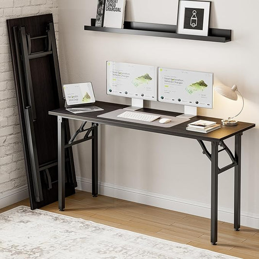Frylr Small Folding Computer Desk – Portable 55.1 Inch Foldable Laptop Table, Collapsible and Compact for Easy and Fast Setup, Lightweight for Small Spaces, Home Craft and Study Use, Charcoal Wenge