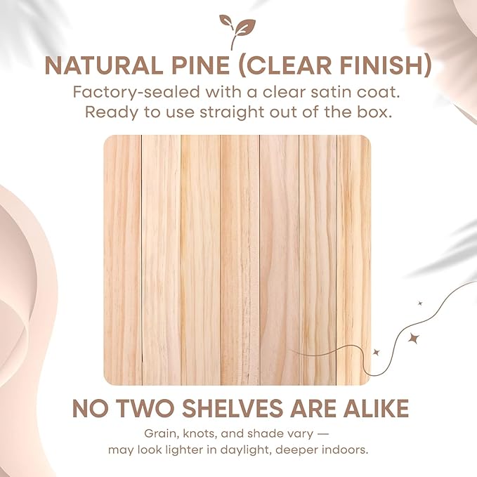 Homeforia 16 inch Natural Floating Shelf, High End Solid Real Wood 16inch Small Floating Shelves for Wall Mounted, Natural Wooden Floating Shelves, Heavy Duty Bracket, 16 X 6.5 X 1.75 in, Set of 3