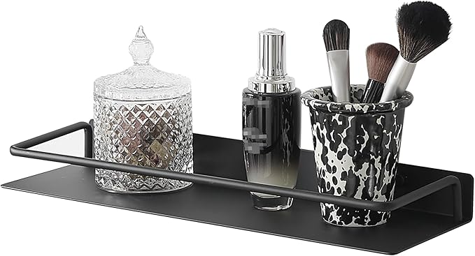 JOOM Metal Wall Floating Shelf - Metal Wall Shelf, Black Floating Shelf, Small Bathroom Shelf, (Black, 8Inch)
