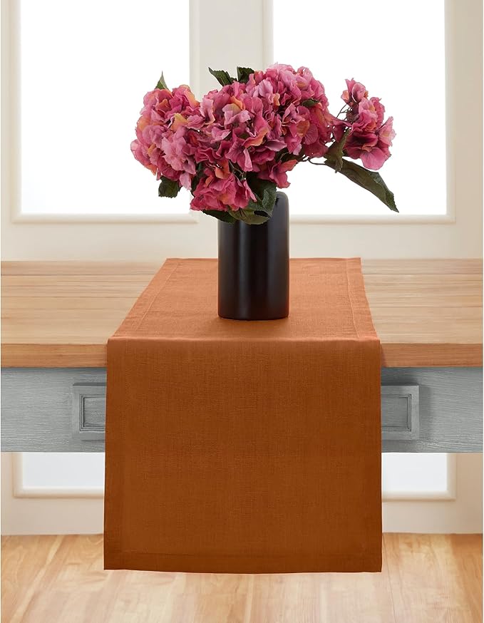 Solino Home Linen Table Runner 90 Inches Long - 100% Pure Linen Cinnamon Dining Table Runner 14 x 90 Inch for Fall, Autumn, Halloween, Thanksgiving - Fete