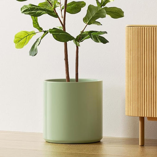 LE TAUCI 12 Inch Pots for Plants, Ceramic Large Plant Pot for Indoor Plants, Mid-Century Modern Planter Pot with Drainage Hole, Reactive Glaze Green