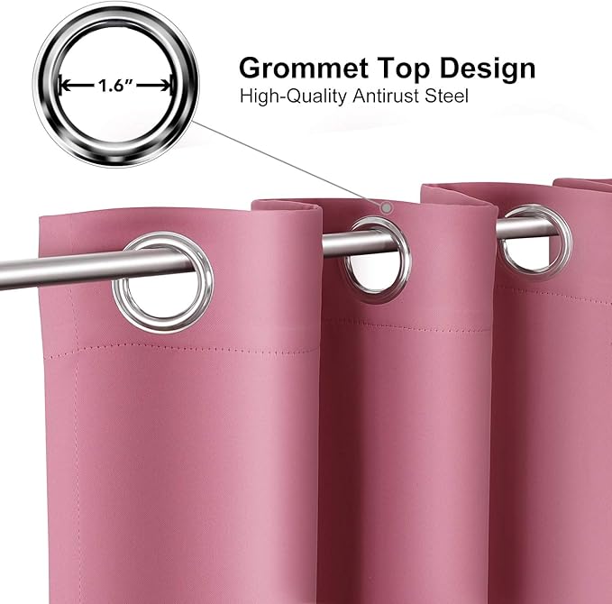 ChrisDowa Grommet Room Darkening Curtains for Bedroom and Living Room - 2 Panels Set Thermal Insulated Blackout Curtains (Pink, 52W x 95L)