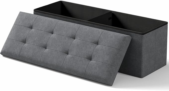 Storage Ottoman Bench, Folding Ottoman Foot Rest, 15 x 43 x 15 Inches, End of Bed Bench, Storage Chest, for Living Room, Bedroom, Hallway, Entryway, Holds up to 700 lb,Dark Gray