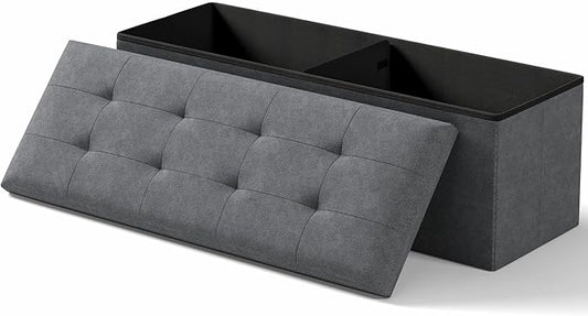 Storage Ottoman Bench, Folding Ottoman Foot Rest, 15 x 43 x 15 Inches, End of Bed Bench, Storage Chest, for Living Room, Bedroom, Hallway, Entryway, Holds up to 700 lb,Dark Gray