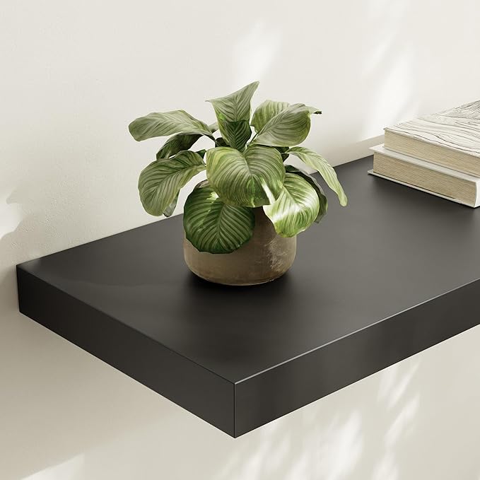 Large Floating Shelves for Wall Set of 1 Wooden Wall Shelves 30 in x 12.75 in x 2 in Room Decor Long Shelf with Invisible Wall Mount Bracket for Bedroom Kitchen Living Room Black