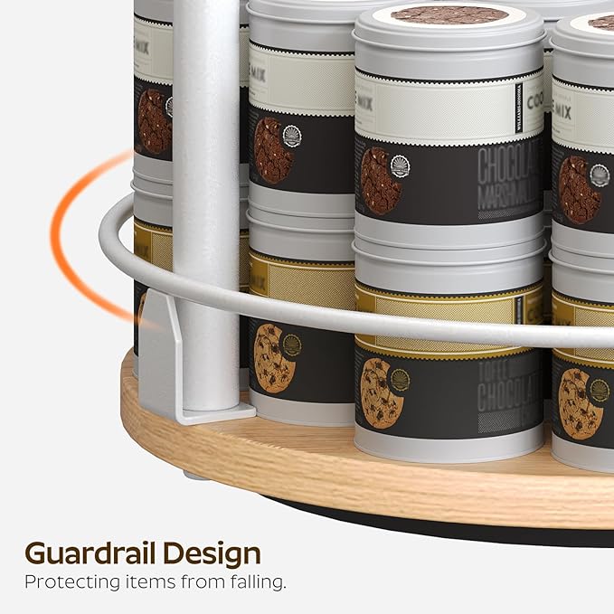 Lazy Susan Organizer, Rotating Spice Rack, 2 Tier Spice Turntable Organizer, Industrial Turntable Spice Holder, for Kitchen Countertop, Compact and Versatile, White and Natural SR22WN