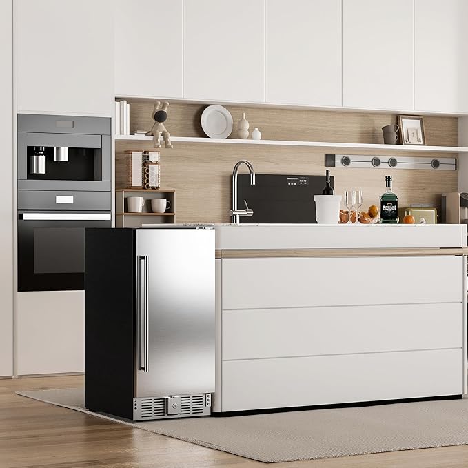 EUHOMY Beverage Refrigerator 15 Inch, Under Counter 127 Can Beverage Fridge with Stainless Steel Door, Beverage Cooler Built-in and Undercounter Drink Fridge - Soda Cola