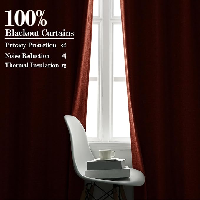 Extra Wide 100% Blackout Linen Textured Curtains - Room Dividers, W150 x L108 (1 Panel), Pinch Pleat Drapes for Living Room, Full Light Block Out Drapery for Sliding Door, Orange