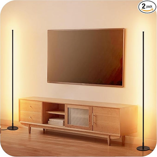 Corner Floor Lamp, 2 Pack Modern Floor Lamp with Remote and Stepless Dimmable Colors Temperature & Brightness, Standing Lamps for Living Room Bedroom Office