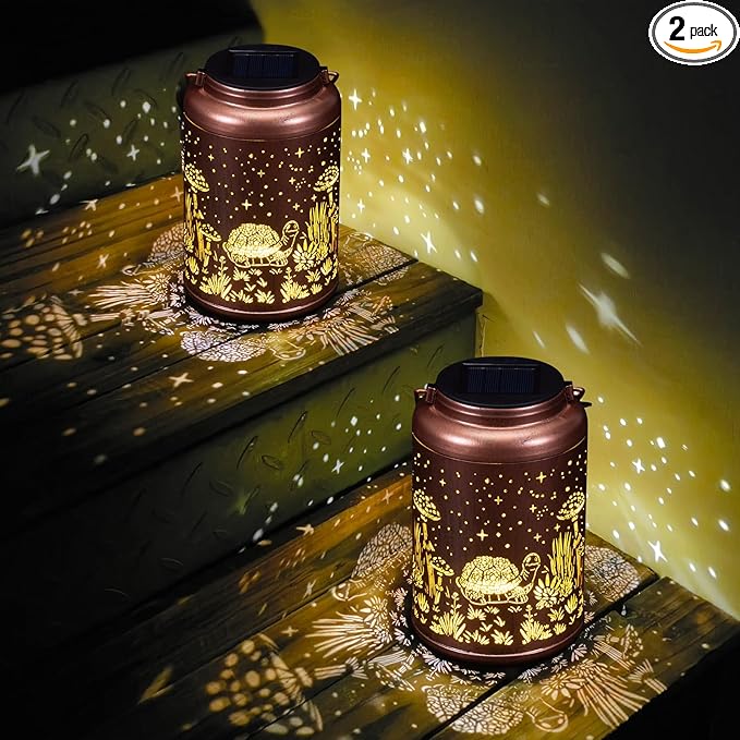 Fathers Day Gifts from Daughter 2 Pack Turtles Solar Lanterns Outdoor Waterproof - Birthday Gifts for Women Turtle Solar Lights Outdoor Garden Decor for Outside, Patio, Outdoor, Yard, Lawn, Balcony