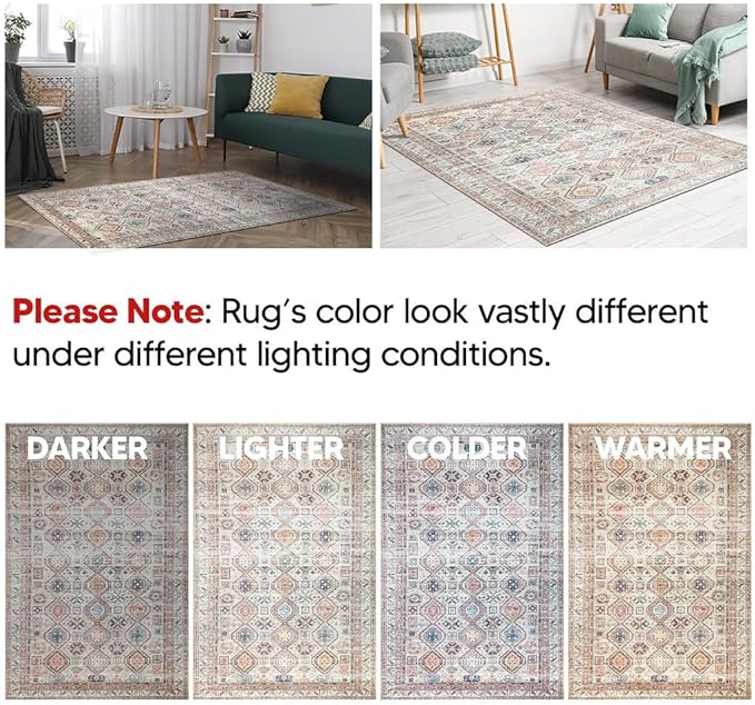 Keen Home Design 10x14 Rug - Machine Washable Area Rug with Non-Slip Backing, Ideal for Living Room, Dining Room, Bedroom - Vintage, Easy Clean, Durable, Low Pile Rug - (9'7" x 14')