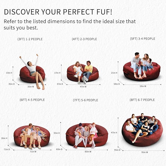 Bean Bag Chair for Adults 7FT,Soft Removable Cover for Teens/Girls Bedroom,Fluffy Giant Round Floor Beanbag Lounger Chairs (No Filler,Claret)