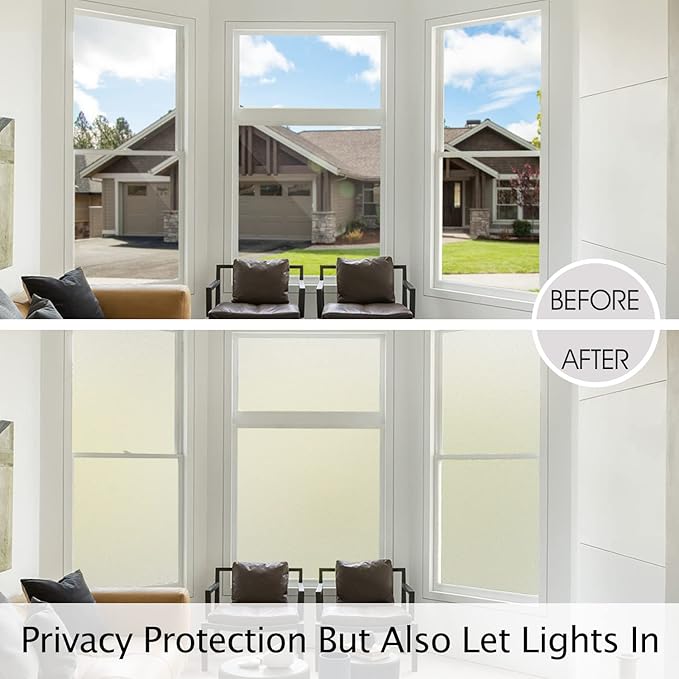 HIDBEA Frosted Window Privacy Film Heat Control UV Blocking, Static Cling Non-Adhesive Reusable Door coverings for Bathroom Home Office (Frosted, 35.4 Inch x 6.5 Feet)