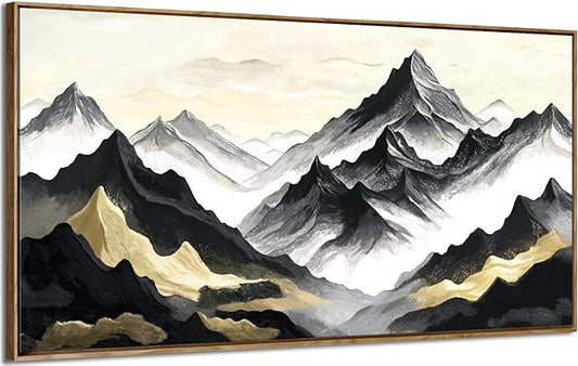 amatop Large Framed Canvas Wall Art Modern Abstract Mountain Landscape Art Print Zen Minimalist Artwork Black and White Decorative Motivational Picture for Office Living Room Bedroom Decor 48x24 Inch