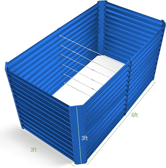 Land Guard 6x3x3ft Rectangular Galvanized Raised Garden Beds, Large-Capacity Metal Planter Box Outdoor, Durable Deep Raised Garden Bed 3ft Tall, Raised Beds for Gardening Vegetables, Royal Blue
