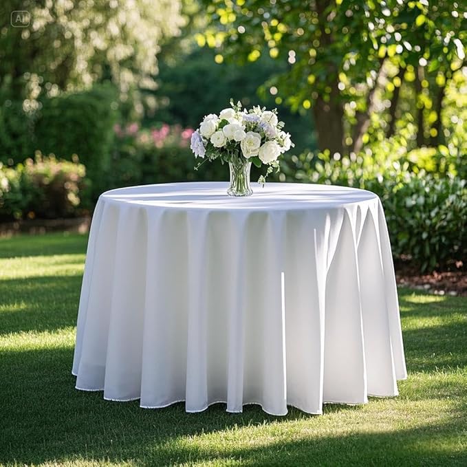 Surmente White Tablecloth for Round Tables, 120-inch Round Table Cloths for Weddings, Banquets, or Restaurants