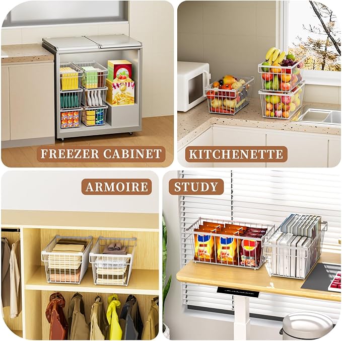 5 Pack Stackable Deep Freezer Organizer Bins ，Upgraded Bottom Leak-Proof net，Encryption and Hardening ， Freezer Organizer Bins for 5 to 7 Cu.FT Small Chest Freezer， Easy Get Bottom Foods