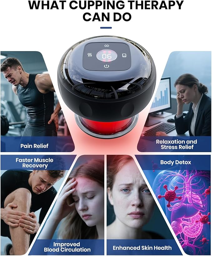 4 Pack 5-in-1 Electric Cupping Kit for Massage Therapy with Red Light Therapy - 24 Levels of Adjustable Suction & Heat, Portable Cupping Therapy Set for Back Pain Relief & Neck Muscle Soreness