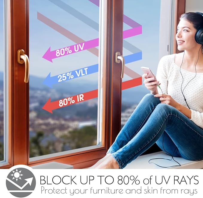 HIDBEA One Way Window Film Daytime Privacy Window Tint for Home, Anti UV Reflective Heat Control Glass Films Non-Adhesive Mirror Window Clings (Silver, 23.6 Inch x 13.1 Feet)