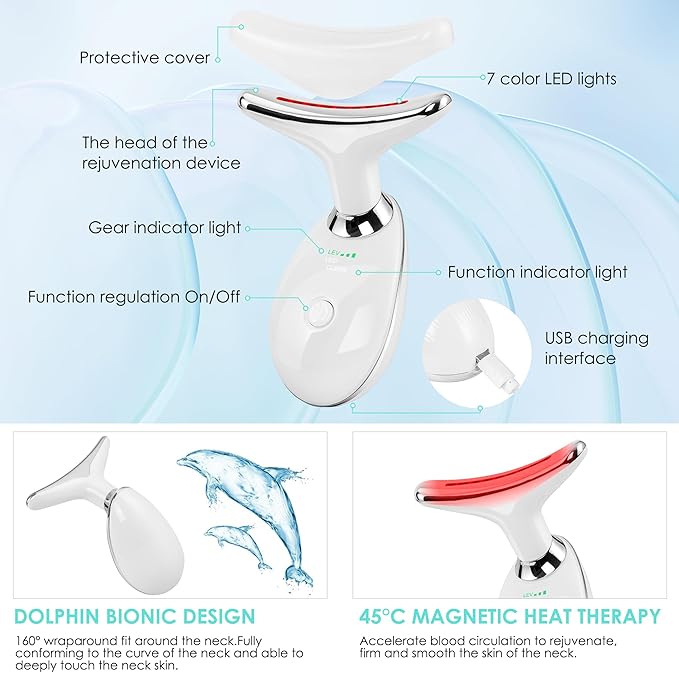 Facial Massager Red-Light-Therapy-for-Face and Neck, Face 𝖲 culpting Wand with 7 Color (Light White)