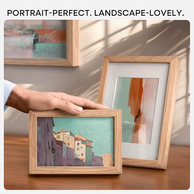 Homeforia 5x7 Picture Frame Wood, High End Natural Oak 5x7 Light Wooden Frames with Mat 4x6 for Photo, 5 x 7 Frame Matted to 4 x 6 Print, 7x5 Wall or Tabletop Frame, Tempered Glass, Wall Kit, Set of 1