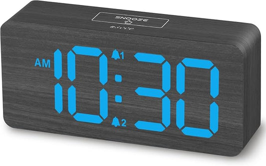 uscce Wooden Digital Alarm Clocks for Bedrooms: Dimmable Dual Alarm Clock with Large Numbers for Bedside Desk - Loud Alarm for Heavy Sleepers with Volume Control - Wood Decor & Gifts