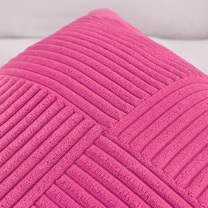 Fancy Homi 2 Packs Hot Pink Long Lumbar Decorative Throw Pillow Covers 12x24 Inch for Couch Bed Sofa, Rustic Farmhouse Boho Home Decor, Soft Striped Corduroy Rectangle Accent Cushion Case 30x60 cm