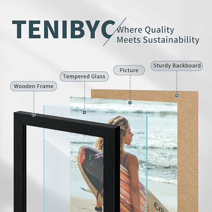 9x12 Frame 3 Pack - Black Woodgrain, 9 x 12 Picture Frame with HD Tempered Glass, Table or Wall Display