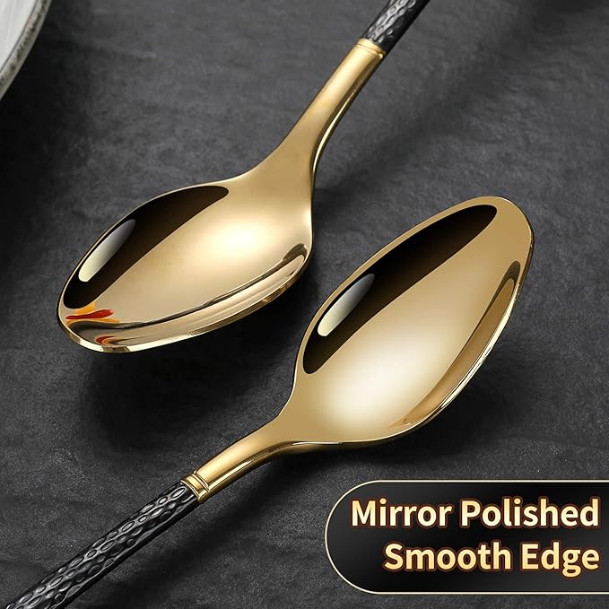 Hammered Black Gold Silverware Set,20 Piece Modern Flatware Set Service for 4,Mirror Polished Stainless Steel Cutlery Set Utensil Set Tableware Set,Kitchen Knives Fork Spoon Set,Dishwasher Safe