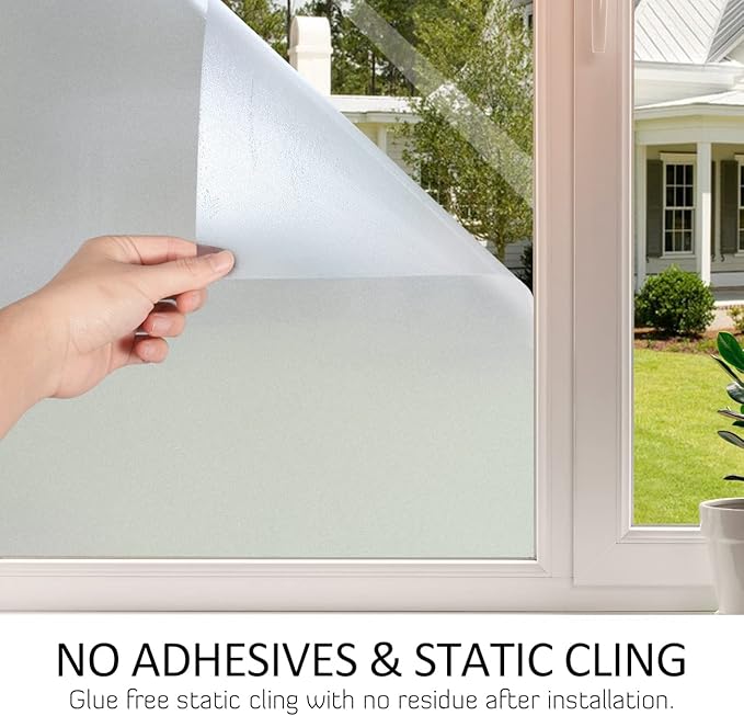 HIDBEA Frosted Window Privacy Film Heat Control UV Blocking, Static Cling Non-Adhesive Reusable Door coverings for Bathroom Home Office (Frosted 41.3 Inch x 13.1 Feet)