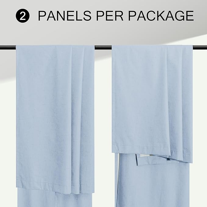 Light Blue Blackout Curtains 90 Inches Long for Bedroom 2 Panel Set Thermal Insulating Room Darkening Draperies for Living Room Black Out Linen Drapes Winter Cold Blocking Grand Millenial 52x90 Length