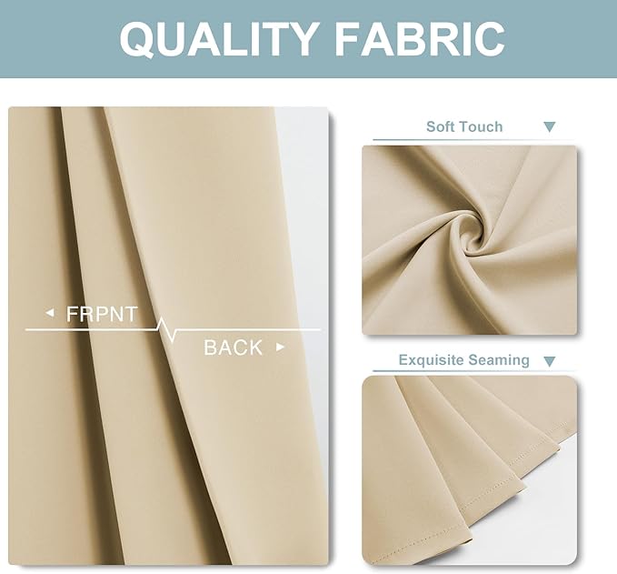 ChrisDowa Small Window Curtains 36 inches Long for Bedroom - Grommet Short Thermal Insulated Room Darkening Curtains for Kitchen (2 Panels, Biscotti Beige, 52 x 36 Inch)