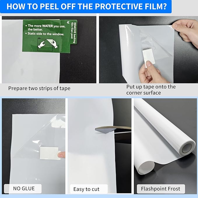 Window Privacy Film with Installation Tools, White Frosted, Static Cling, Anti UV, Heat Control, Ideal for Home Shower Office Glass Door (White Frosted, 23.6X78.7Inch)