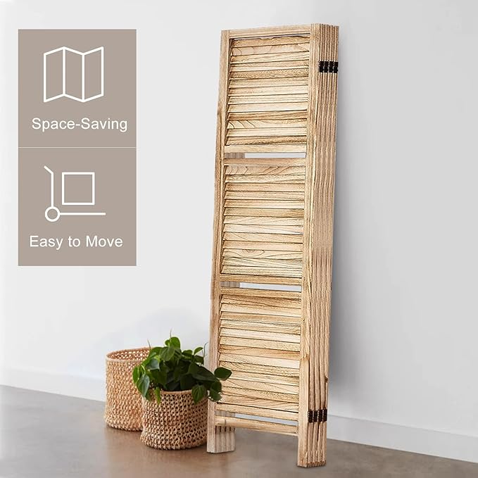 Room Divider with Shelves, Privacy Screen, Room Dividers and Folding Privacy Screens, 5 Panel Wood Temporary Wall Partition Separation Separator, Natural